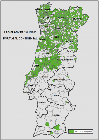 Freguesias que se mantiveram fiéis ao PPD/PSD entre 1991 e 1995